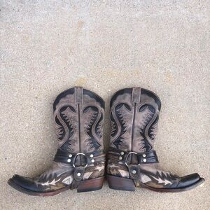 Stetson Western Harness Cowboy Boots Biker Outlaw Snip Toe Handcrafted Leather